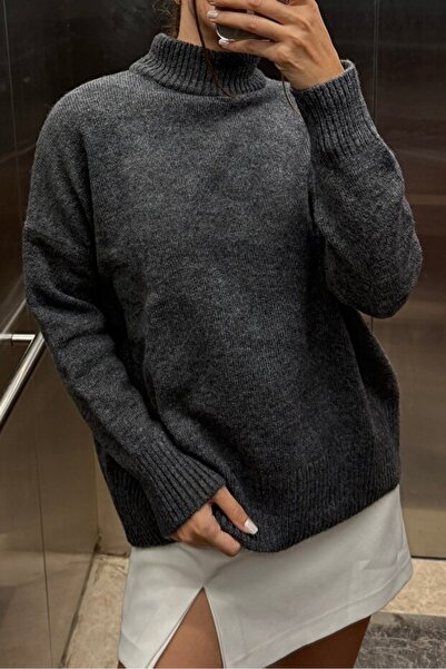 Noi Belis Basic High Neck Oversize Soft Textured Knitwear Sweater Aw25Kz0134