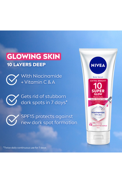 NIVEA SUPER 10 Glow Body Serum, Glowing Skin, With Niacinamide, 170ml