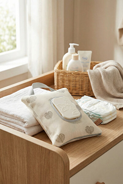 HAMUR Portable Mother Baby Zippered Wet Wipe Case with Strap Baby Stroller Cr...