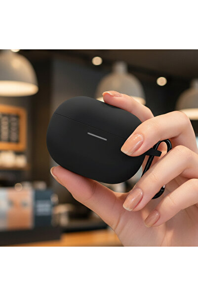 CaseOnn حافظة ريدمي بادز 6 برو مع حزام تعليق، سيليكون أسود غير لامع