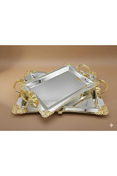 decovien Vintage Decorative Metal Rectangular Tray, Set of 2
