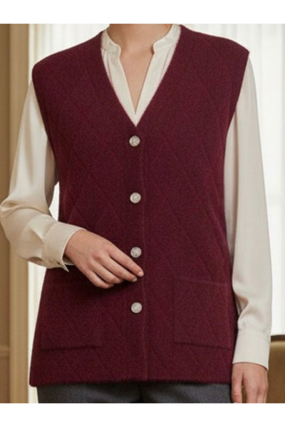 tiriTEK TRİKO Patterned Knitwear Soft Vest / Claret Red