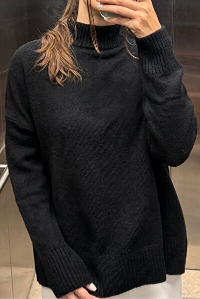 Noi Belis Basic High Neck Oversize Soft Textured Knitwear Sweater Aw25Kz0134