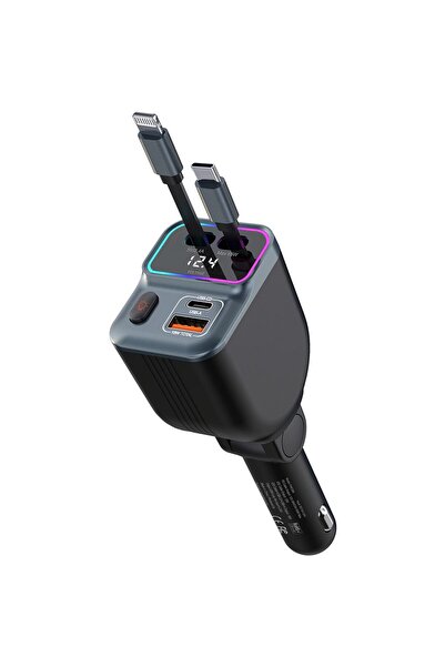 porodo شاحن سيارة بقوة 65 واط مزود بكابلين قابلين للسحب