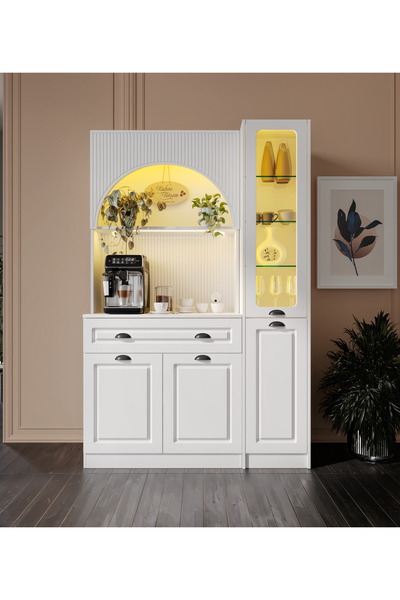 GuneyStore Armoni Black Midi Kahve Köşesi Sağ Vitrinli Komple MDF - Ücretsiz ...