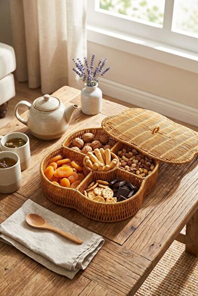 Buffer ®   5-Compartment Plastic Rattan Organizer Box with Lid – Wicker Patte...