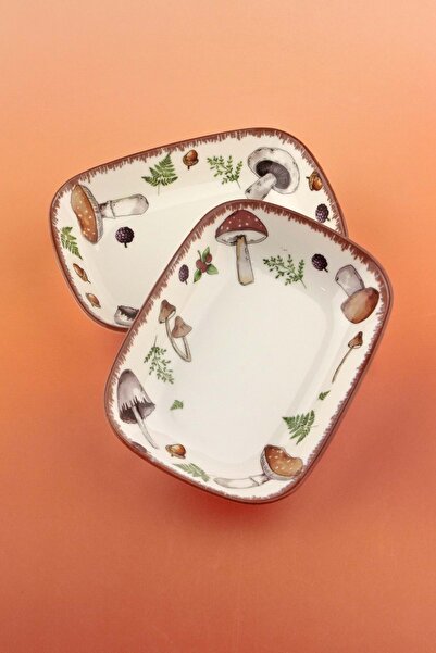 Bursa Porselen Dekor Retro mushrooms 2 adet porselen kahvaltılık/çerezlik