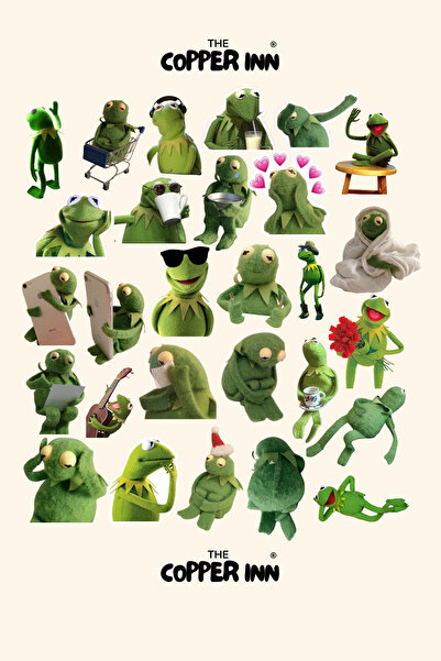 The Copper Inn 28 Adet Susam Sokağı Kurbağa Kermit Yeşil Meme Sticker Seti Aj...