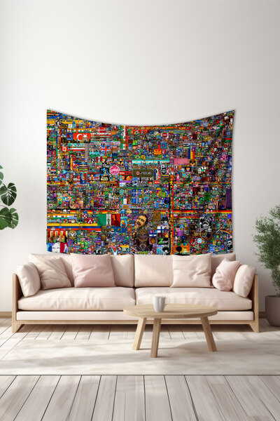Moud's Reddit R/Place Patterned Wall Cloth Wall Tapestry Tapestry Suede Textu...