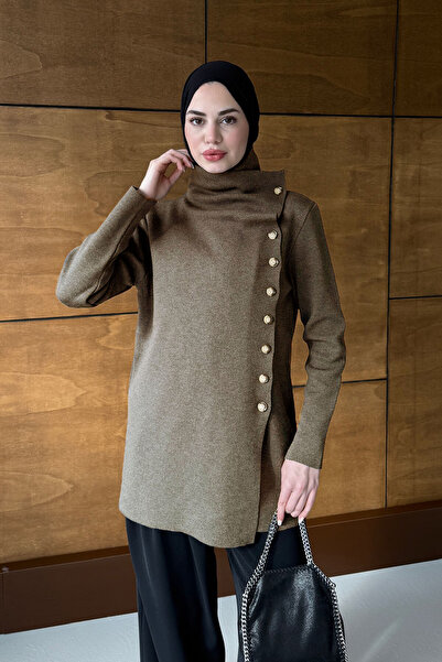 VESNA Asimetrik Yaka Düğme Detaylı Triko Hırka