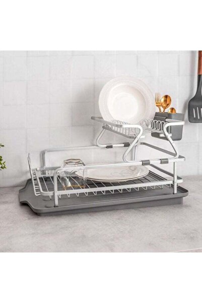 Generic ALBERTO Silver Aluminum Dish Rack 2 Tiers 56.8x37x27 Cm