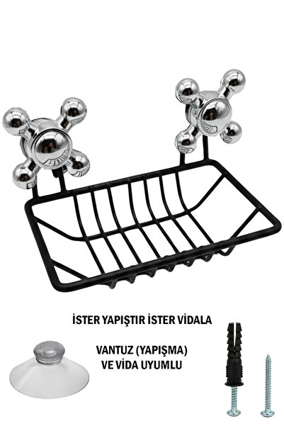 tesitay Vidalı ve Vantuzlu Siyah Renk Sabunluk Şampuanlık Mutfak Banyo Lavabo...