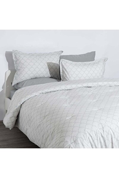 Generic طقم لحاف قطني ريفي مكون من 6 قطع، رمادي بنمط هندسي، مقاس سوبر كينج، 2...