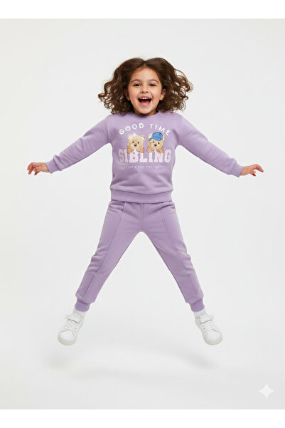 Momivi Kids طقم سويت شيرت وبنطلون رياضي مكون من قطعتين مطبوع عليه دمية دب ليل...
