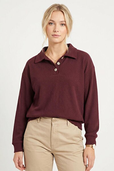 Rays 3082A Shirt Collar Sweater Plum