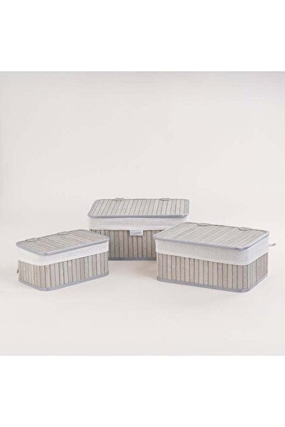 Generic Cottage grey bamboo basket set with lid 3 pcs