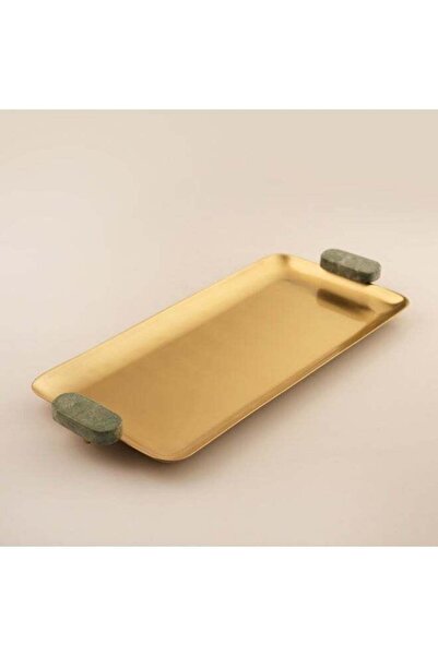 Generic La Mesa Metal Serving Tray With Green Marble Handle