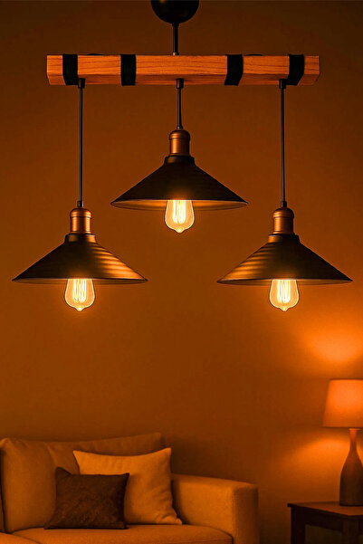 Hmydesign Volteretta Handmade 3'lü Sarkıt Ahşap Avize