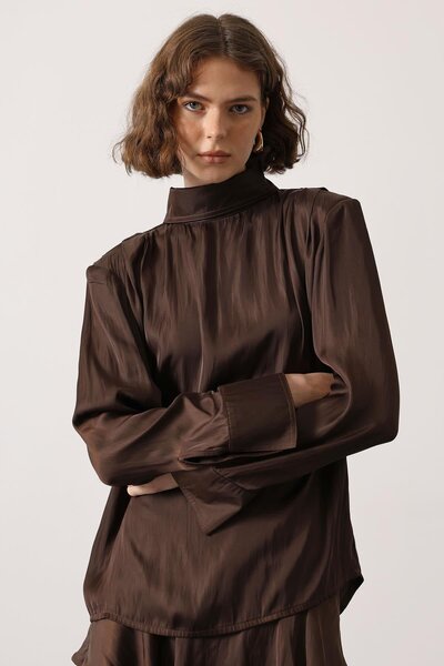 vuvutasarım New Season Pleated Detailed Satin Women's Blouse 34515