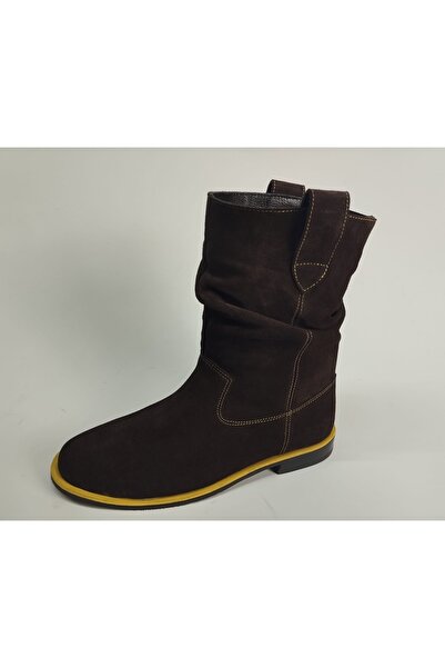 Lucciola Women's Genuine Leather Brown Suede Bellows Boots with Stitching and...