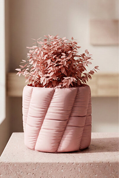 ENG.CO Puf Görünümlü Kabartmalı Pastel Pembe Dekoratif Saksı