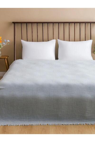 LC Waikiki غطاء سرير قطني مزدوج باللون الأزرق (S6)