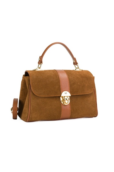 Posete Fagaras Giulia Suede Purse - Cognac, Casual Bag Made of Genuine Leathe...