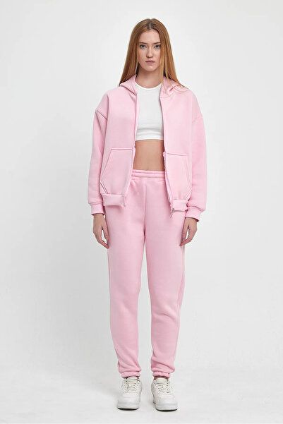 LUCKYPORT Fermuarlı Kanguru Eşofman Takımı I Pembe