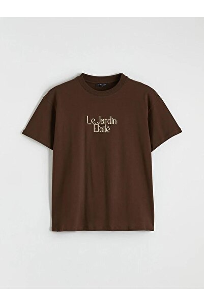 LC Waikiki Tricou de damă cu imprimeu maro și guler tip bicicletă (S6)