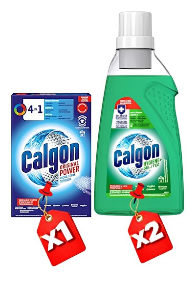 Calgon Gel detartrant 4 în 1 pentru mașina de spălat, 750 ml, Verde x2 + Pudr...