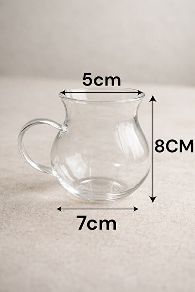 Kitchen Way Set of 8 200 ml Borosilicate Glass Almila Cups with Handles, Heat Resistant Transparent Kw-731