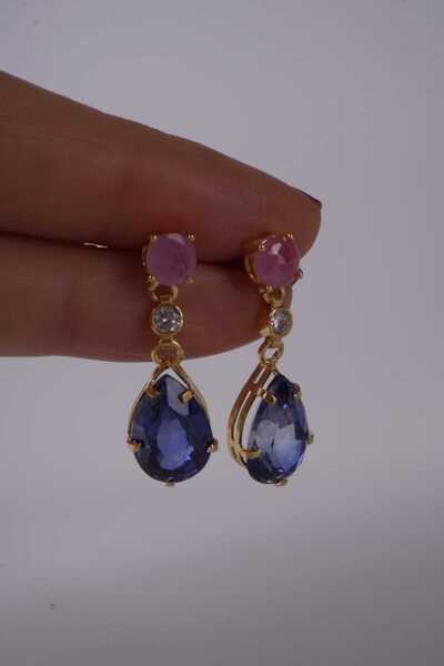 Aksesuaring Labgrown Safir &Yakut Taşlı Gümüş Küpe