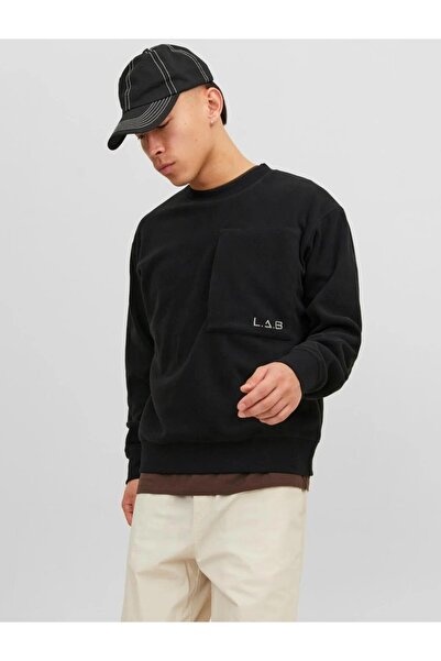 Jack & Jones Hanorac pentru bărbați, brodat L.a.b, cu decolteu, fleece