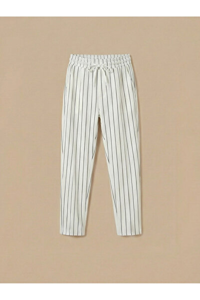 kastrioti Old Money Stripe Patterned Lace-Up Elastic Waist Crepe Trousers