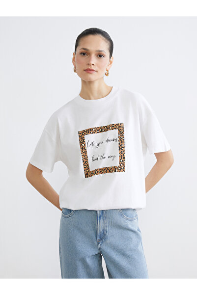 LC Waikiki طاقم الرقبة المطبوعة تي شيرت المرأة