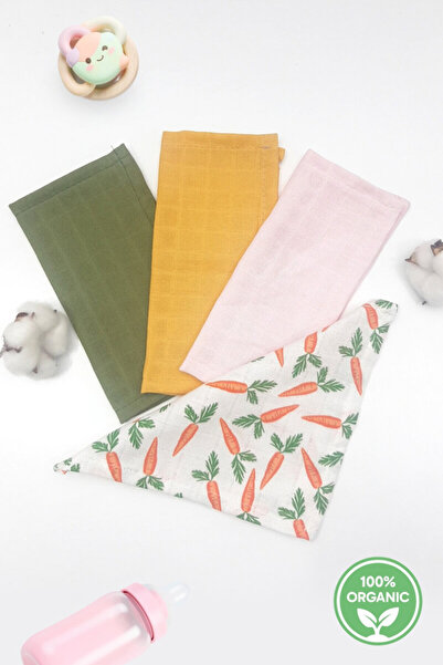 Bimotif 4-Pack Organic Muslin Baby Drool Wipes, 25X25 cm Girl Patterned