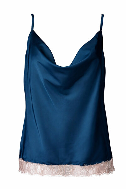 Noblesse Oblige Silk top with blue petrol lace, XS,