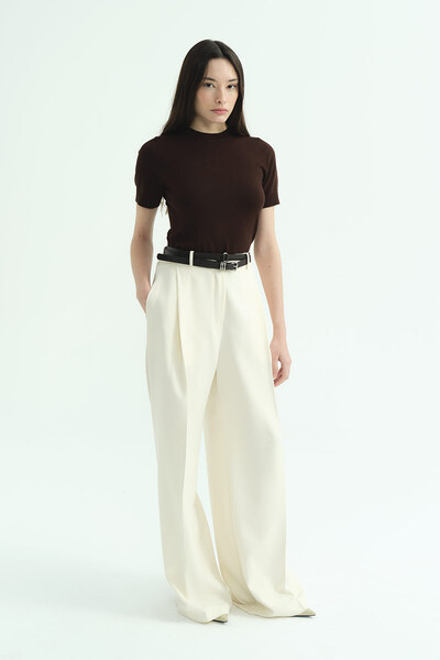 Hooopstore Single Pleated Palazzo Cream Trousers
