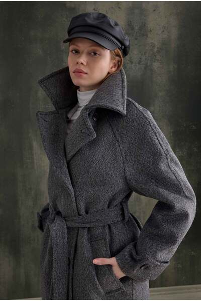 HEQA Palton lung cu curea, antracit