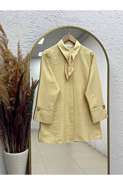 MİHRA STORE Adıgül Hidden Placketed Scarf Sleeve Cuffed Tunic-Şa1192 Yellow