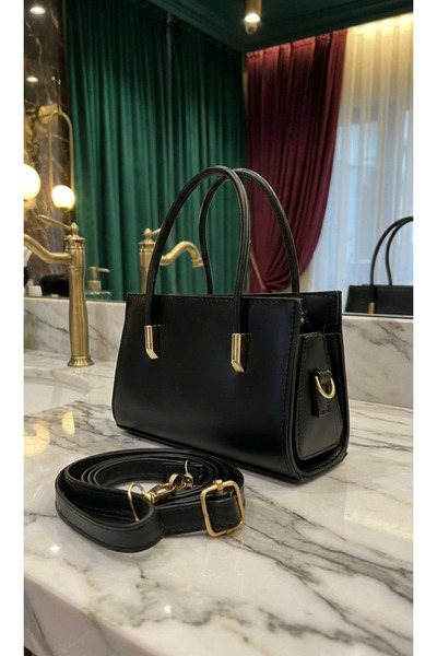 ALTUVATEKS Siyah Gold Detaylı Minimal Kadın El Çantası Omuz Çantası