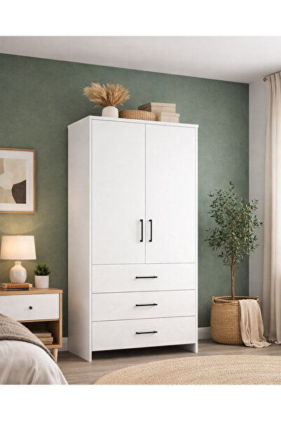 Naturel Kitchen 2 Kapaklı 3 Çekmeceli Beyaz Gardırop – Modern ve Kullanışlı Ç...