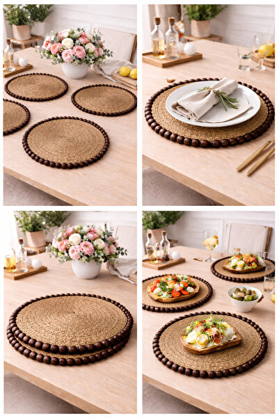 ecrella Doğal Jüt Supla 2 li Amerikan Servis – Kahverengi Ahşap Boncuklu, El ...