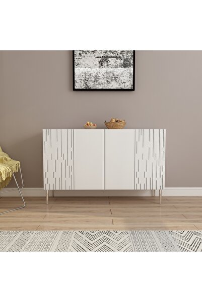 morepp Alben 120 cm konsol, tv ünitesi, çok amaçlı dolap | Beyaz-Gümüş