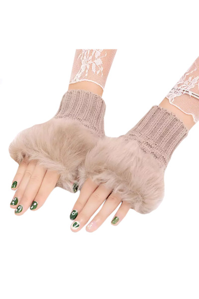 EFAYN.RO Women's gloves, wrist model, fur at the base, universal size, khaki,...