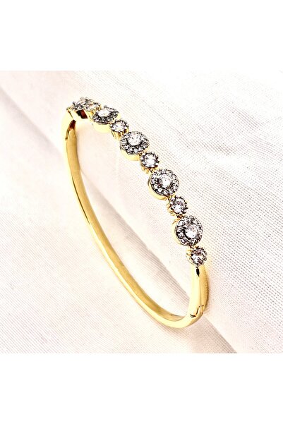 Siya Silver Özel Seri Zirkon Taşlı Çift Renkli Kelepçe Bilezik - 17 cm