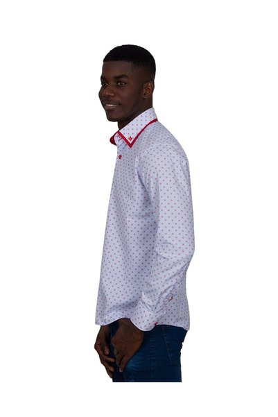 MAKROM Double Collar Design Red Floral White Shirt
