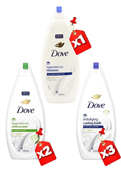 Dove SHOWER GEL 750ML Moisturizing X1 + 750ML REFRESHING X2 + 720ML INDULGING X3