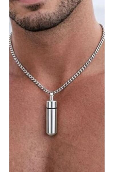 Yuchicly Openable Cylinder Form Stainless Steel Men's Necklace – 45 mm X 14 m...