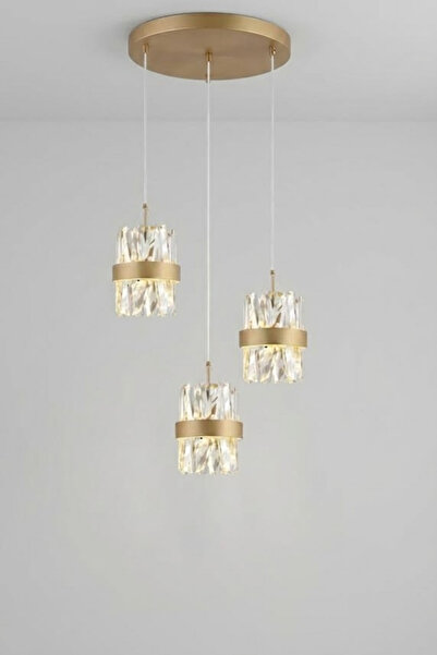 RONİSU AYDINLATMA Roxy 3'lü Taşlı Sarkıt Kristal Taşlı LED Avize